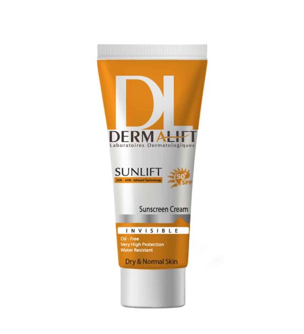 کرم ضد آفتاب بی رنگ درمالیفت با SPF50 مناسب پوست خشک