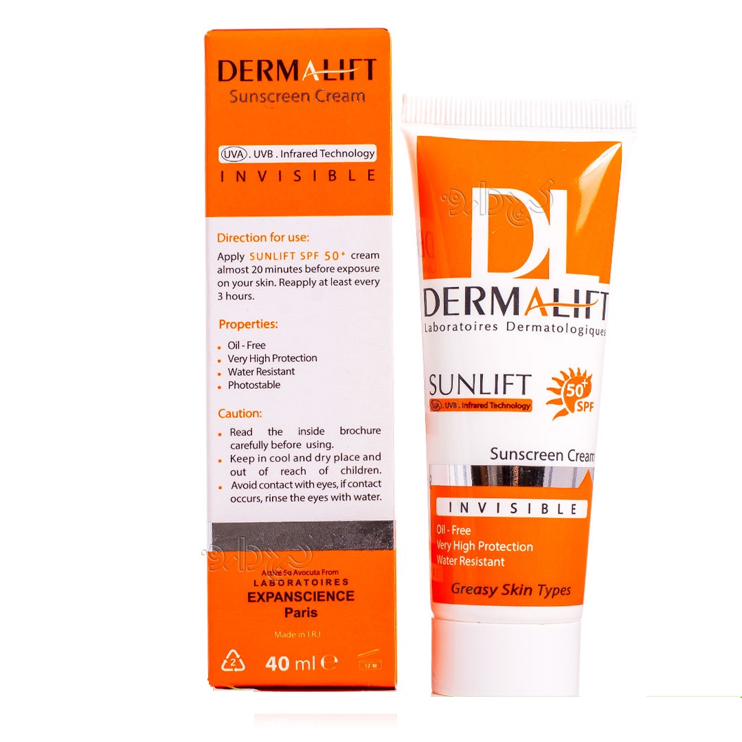 Dermalift-Sunlift-SPF50⁺-Oil-Free-Cream-40-ml-3 کرم ضد آفتاب بی رنگ درمالیفت با SPF50 مناسب پوست چرب - تصویر 1